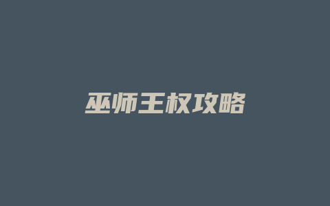 巫师王权攻略